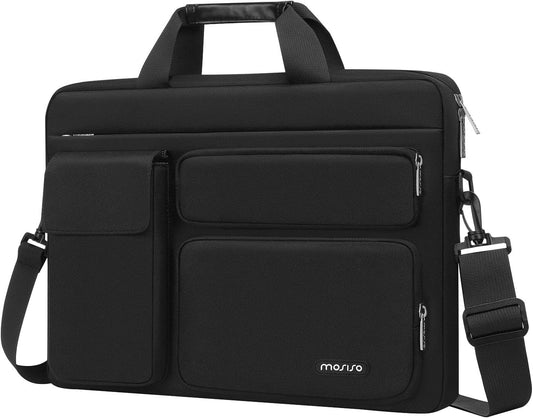 MOSISO Laptop Bag 13.3 inch, 13-13.3 inch Computer Shoulder Bag Compatible with MacBook Air/Pro 13/Pro 14, HP Dell ASUS Notebook &2 Raised&1 Flapover&1 Horizontal Pocket&Handle&Belt, Black