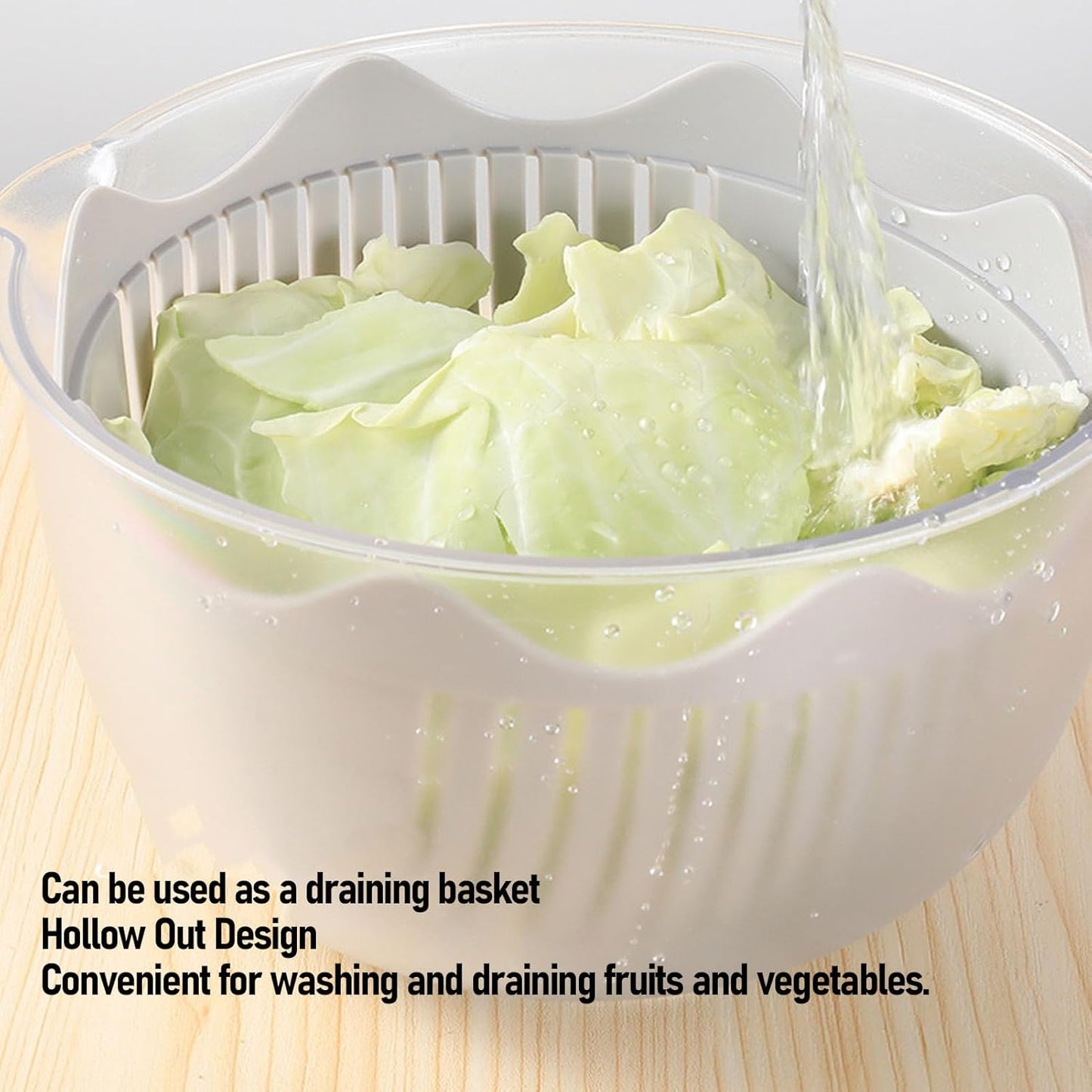 Salad Spinner High Efficiency Multifunctional Easy Using Vegetable Washer and Salad Chopper for Home Kitchen (Beige)
