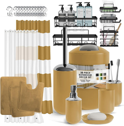 Clara Clark Bathroom Set - Gray Bathroom Accessories Set, Bathroom Sets with Shower Curtain and Rugs, 23PC Shower Curtain Set with Liner, Soap Dispenser, Soap Dish, Toilet Brush Holder, and Trash Can