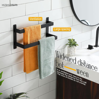 KOKOSIRI Towel Bars Black Bath Towel Holders 20 Inches Bathroom 2-Tiers Ladder Towel Rails Wall Mounted Towels Shelves Rack Stainless Steel, B5008BK-L20