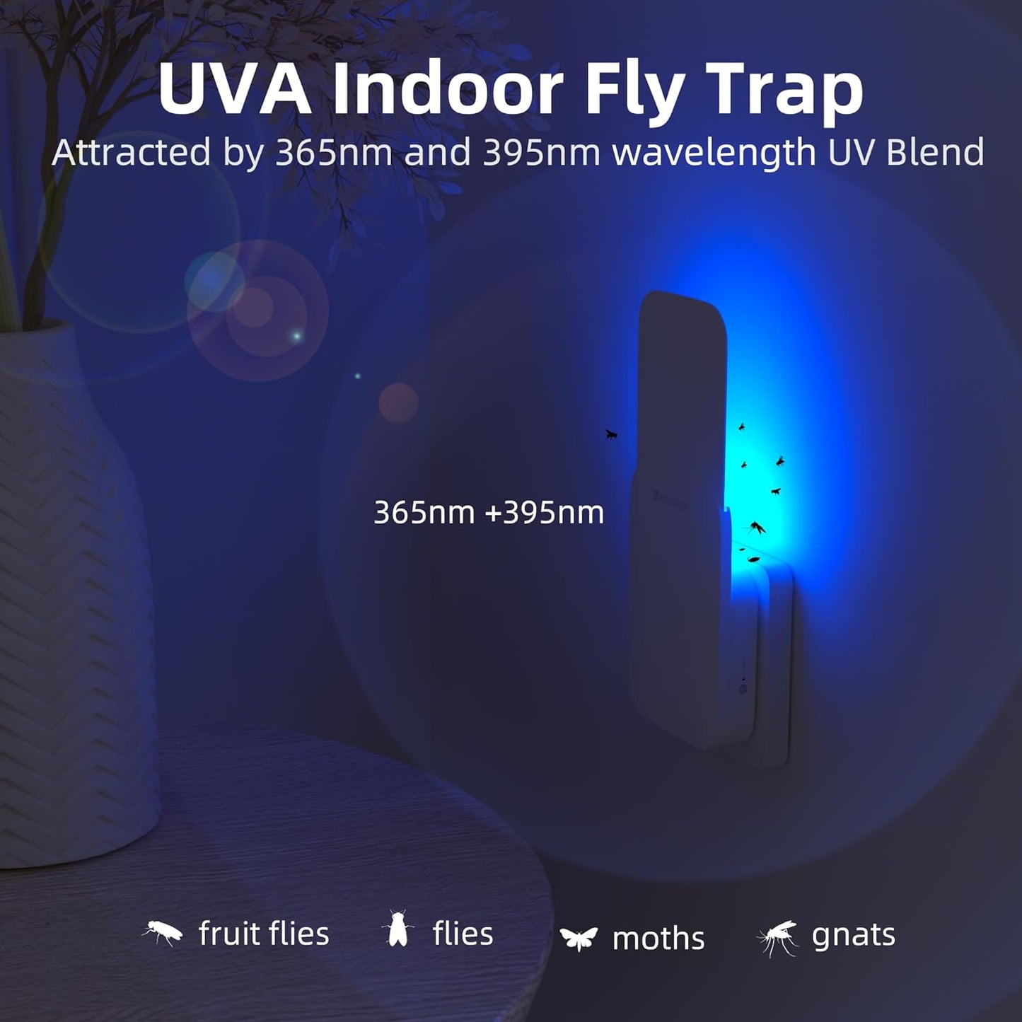 Mosalogic Fly Trap Plug in Mosquito Killer Gnat Moth Catcher Fly Tapper Indoor with Night Light for 400 Sq Ft of Protection White-1PACK