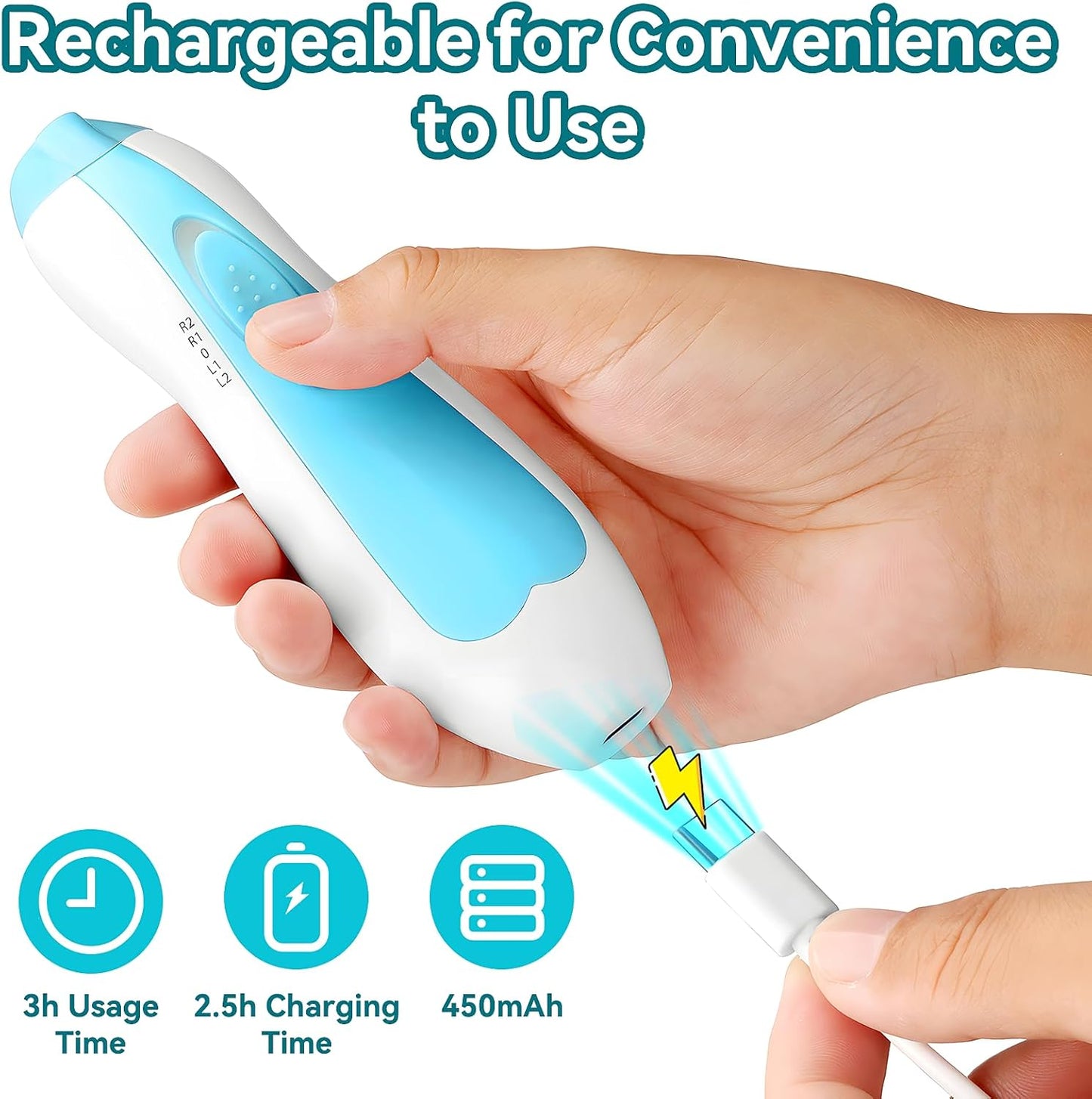Qunlions life Electric Nail File Drill for Baby, No Sharp Claws Hurt, 6 in 1 Safety Cutter Trimmer Clipper for Toes and Fingers (Blue)