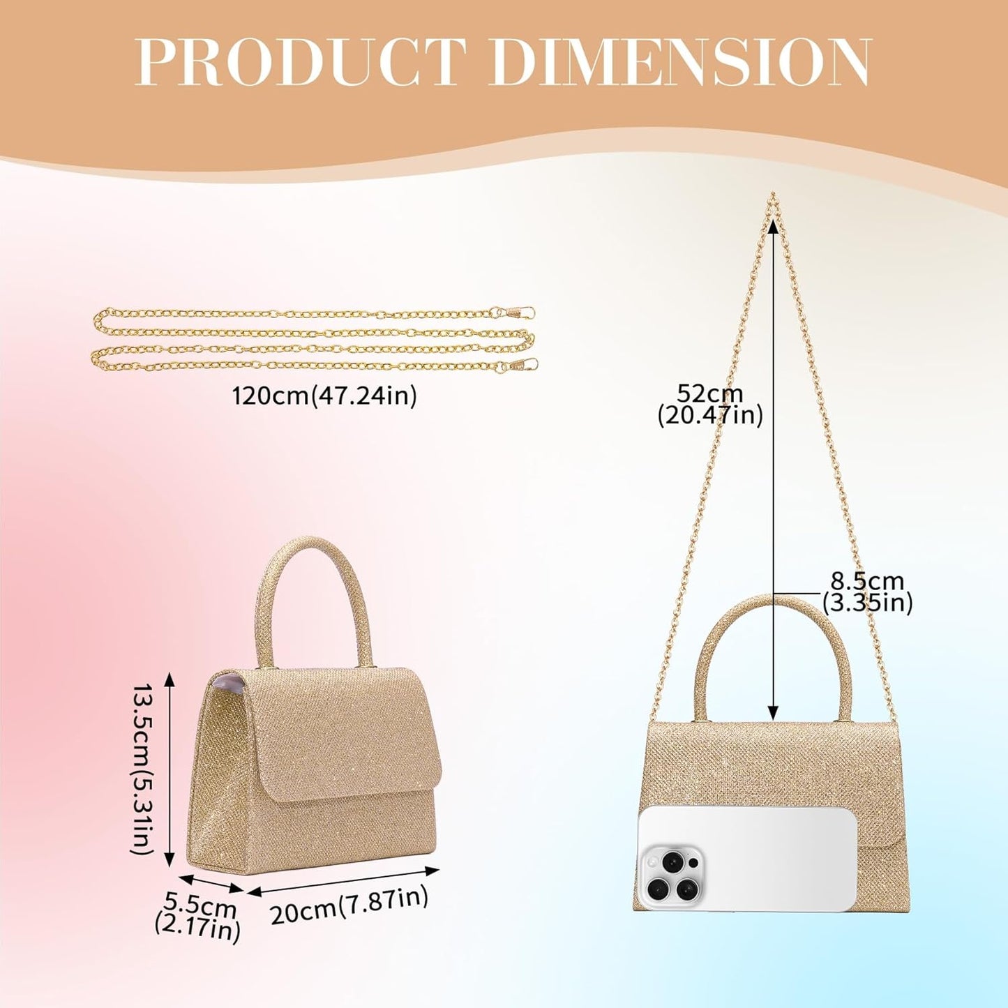 Larcenciel Women's Evening Handbags, Glitter Top Handle Evening Purse w/Chain, Chic Ladies Crossbody Bag for Party Prom Date - PuriLite