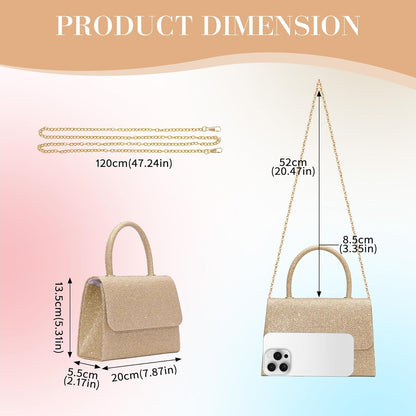Larcenciel Women's Evening Handbags, Glitter Top Handle Evening Purse w/Chain, Chic Ladies Crossbody Bag for Party Prom Date - PuriLite