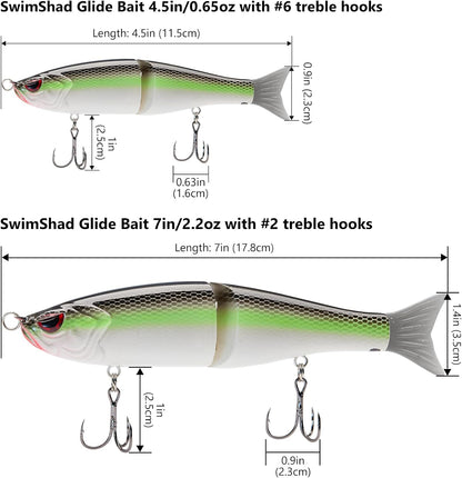 Bassdash SwimShad Glide Baits Jointed Swimbait Bass Pike Salmon Trout Muskie Fishing Lure