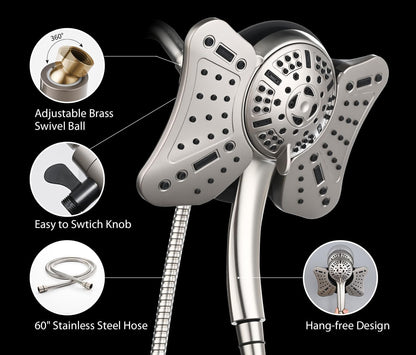 2.5 GPM High Pressure Shower Head: GRICH 8.7 Inch Black Shower Heads with Hand Held Spray 2-in-1 Combo, 9-Settings Handheld Shower Head & Adjustable Rain Shower Head with Hose 60'', Anti-Clog Nozzles
