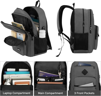 Black Backpack for Men Women, Durable Casual School Backpacks Teens Boys and Girls Classic 15.6 Inch Laptop Bookbag with USB Charger for College High School Work Travel