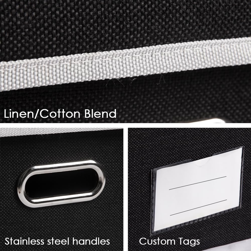PRANDOM Large Foldable Storage Bin with Lid [1-Pack] Linen Fabric Decorative Storage Box Organizer Containers Basket Cube with Handles Divider for Bedroom Closet Office Living Room (17.7x11.8x11.8")
