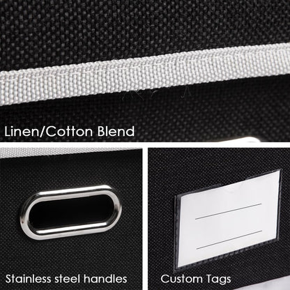 PRANDOM Large Foldable Storage Bin with Lid [1-Pack] Linen Fabric Decorative Storage Box Organizer Containers Basket Cube with Handles Divider for Bedroom Closet Office Living Room (17.7x11.8x11.8")