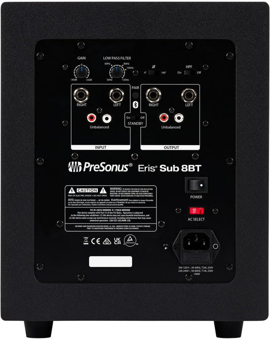 PreSonus Eris Sub 8BT — 8-inch Active Studio Subwoofer with Bluetooth for Multimedia, Gaming, Studio-Quality Music Production - PuriLite