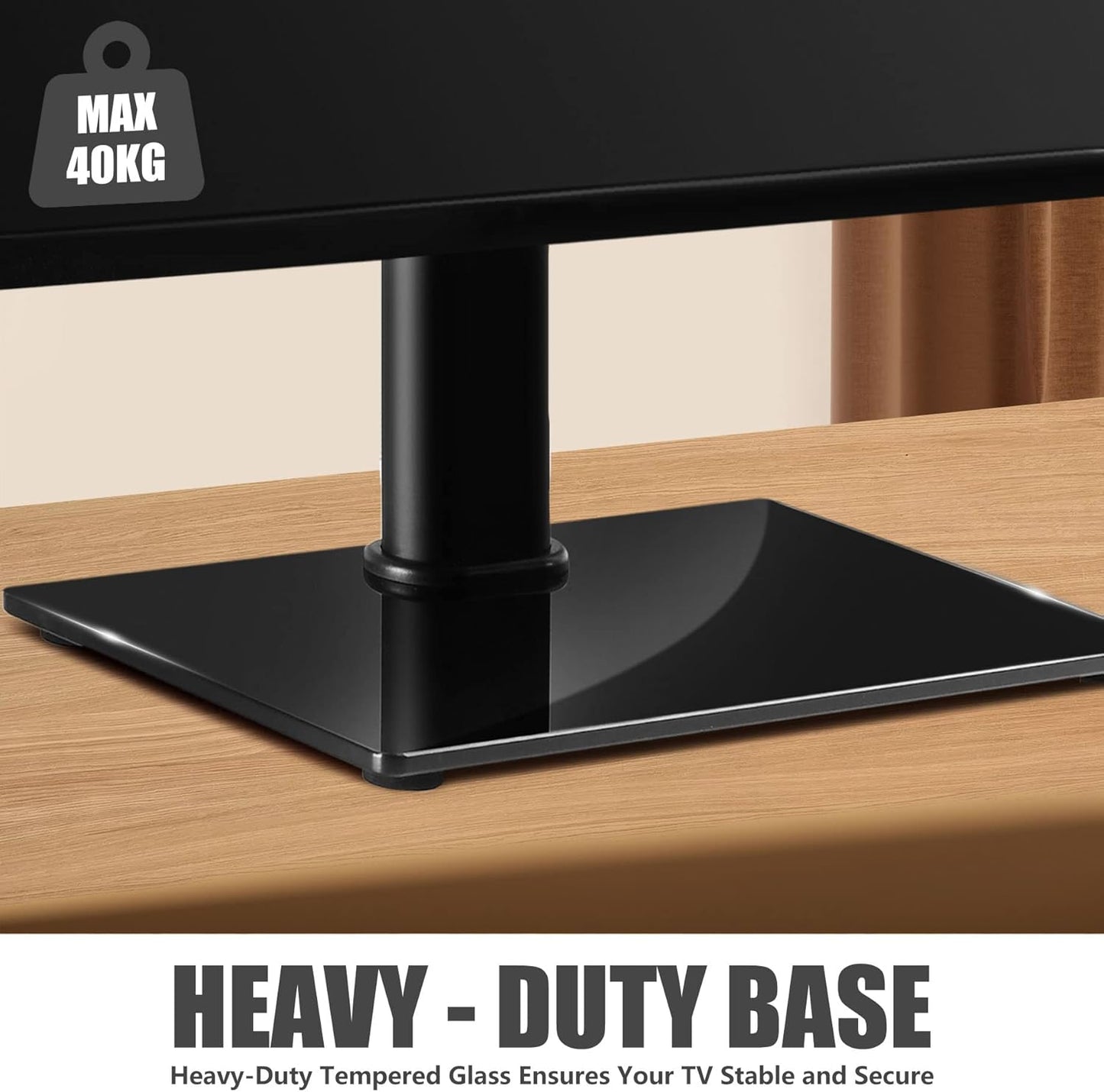 Suptek Universal TV Stands, Table Top TV Stand, Pedestal TV Stand for Most 17"-55" Screens, Height Adjustable TV Base Stand with Tempered Glass Base and Wire Management, Hold up to 40kg, VESA 75/400mm
