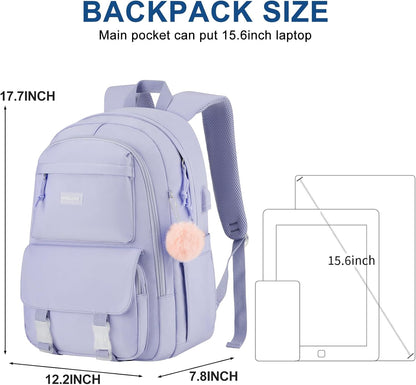 WINDARS Backpacks for Girls, 15.6 Inch School Bag Cute Waterproof laptop Bookbag Large College Backpack for Teen Women Students Anti Theft Travel Daypack Black