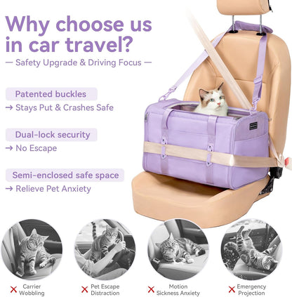 Petsfit Pet Carrier Airline Approved, Soft-Sided Cat Carrier with Patented Car Buckle, Lightweight and Collapsible with Adjustable Shoulder Strap, Soft Cushion,Green