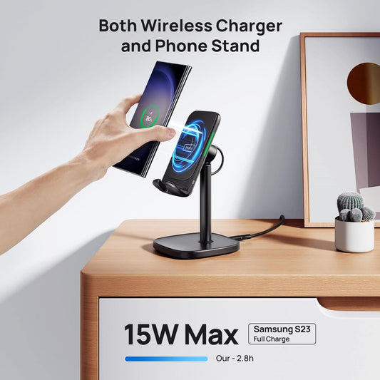 Wireless Charger, INIU 15W Qi Adjustable Fast Wireless Charging Station, Desktop Charging Dock Stand with Sleep-Friendly Adaptive Light for iPhone 15 14 13 12 Pro Samsung Galaxy S22 S21 Note 20 Google - PuriLite