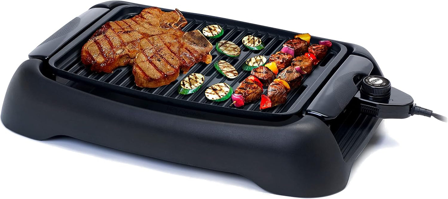 Elite Gourmet EMG6505G Smokeless Indoor Electric BBQ Grill with Glass Lid, Dishwasher Safe, PFOA-Free Nonstick, AdjCatable Temperature, Fast Heat Up, Low-Fat Meals Easy to Clean Design