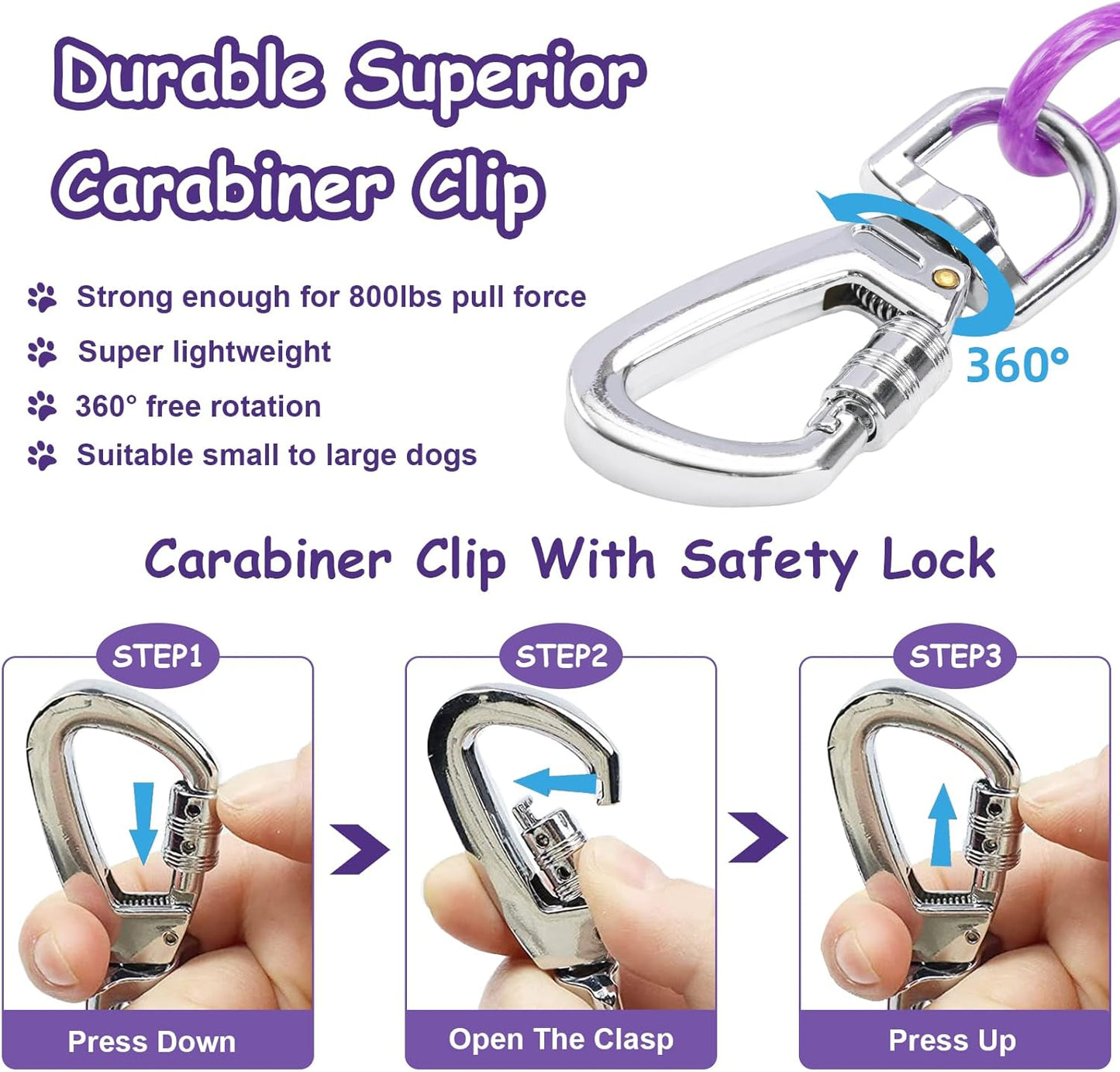 Dog Tie Out Cable Chew Proof, Long Dog Leash 30FT, Dog Runner for Yard Heavy Duty, Dog Chains for Outside, Sturdy Long Line Lead for Dogs Training Outdoor in Yard or Camping