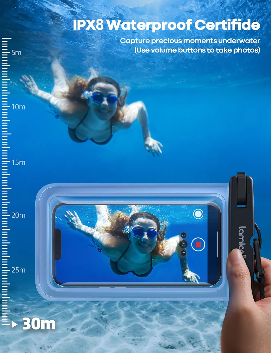 Lamicall Waterproof Phone Pouch Dry Bag with Lanyard - 2 Pack IPX8 [Easy Lock & Heavy Duty] Water Proof Cell Phone Case for iPhone 14 15 16 Pro Max, Samsung Galaxy S24 S23 Ultra, All 4-7" Cellphones