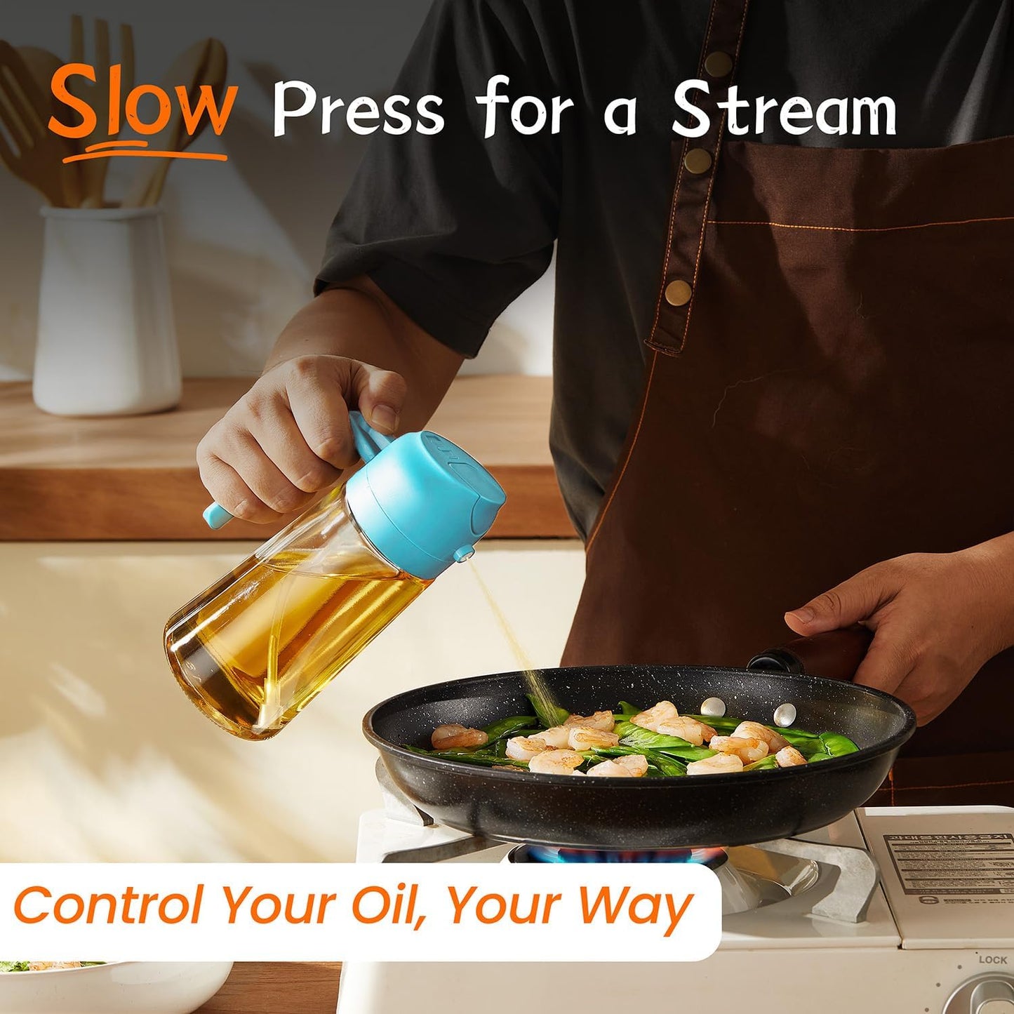 Purilite Select 470ml Glass Oil Sprayer &amp; Dispenser Bottle – 2-in-1 Flip Top