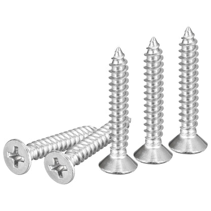 DTGN 100Pcs #8x1 Flat Head Wood Screws, 304 Stainless Steel Phillips Self Tapping Screws - Good for Woodworking, Furniture - Silver