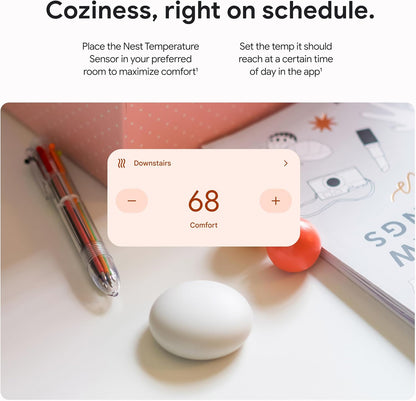 Google Nest Temperature Sensor (2nd Gen) - Room Comfort Sensor with Scheduling - Works with The Nest Learning Thermostat (3rd and 4th Gen) and Nest Thermostat E - Porcelain