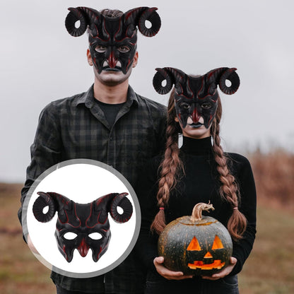 Alipis Devil Goat Skull Mask Ox Ram Horns Animal Half Face Halloween Masquerade Mask Sheep Novel Mask Scary Mask