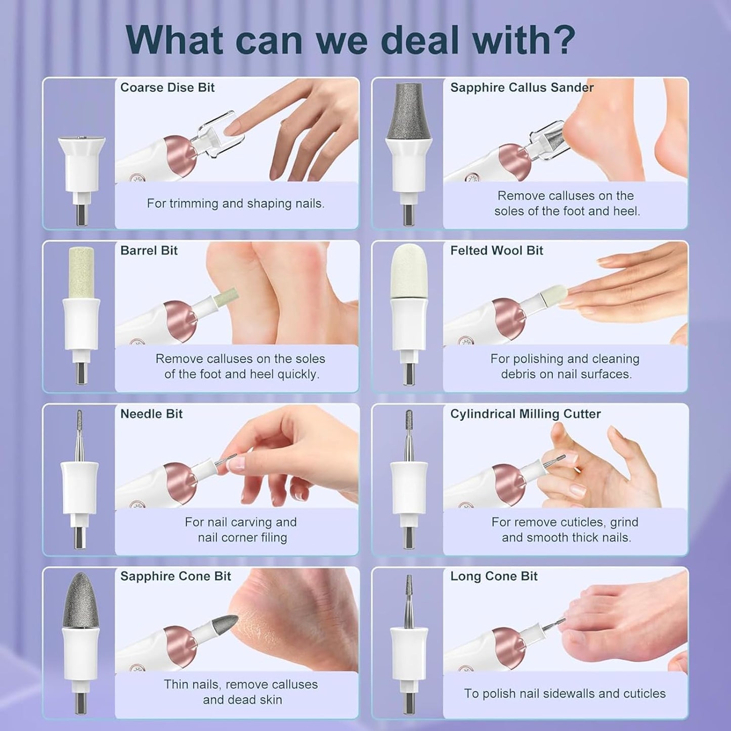 Electric Manicure Pedicure Set, Cordless Nail Files Rechargebale Electric Nail Drill Thick Nails Care Tools with 10 Speeds and LCD Display for Home Salon