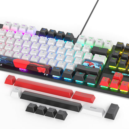 Fogruaden Full Size Mechanical Keyboard, Green Matcha Keyboard, Wired USB 104 Keys RGB Backlit Gaming Keyboard with Number Pad, Red Switches, NKRO Mechanical Keyboard for Windows Laptop PC Gamer