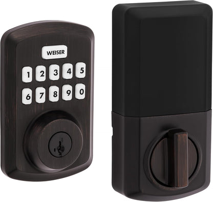 Weiser Powerbolt 3 Matte Black Keyless Entry Door Lock/Deadbolt Lock, 10-Button Keypad Door Lock with Auto Lock and 12-Month Battery Life, Electronic Door Locks for Front Door, Home Décor