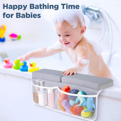 Beiens Baby Bath Kneeler and Elbow Rest Pad Set, 1.5-Inch Thick Memory Foam Quick-dry Non-slip Bathtub Kneeling Pad with 6 Suction Cups and 4 Toy Organizer Pockets for Bathing Babies and Toddlers