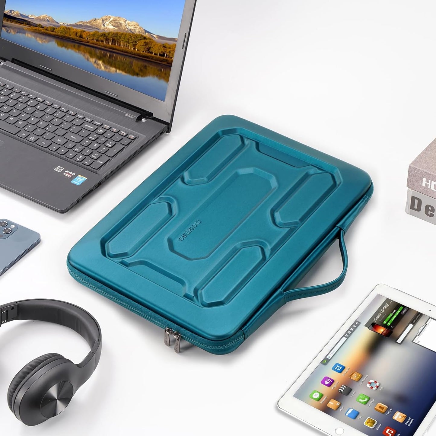 DOMISO 15.6 inch Laptop Sleeve with Handle Protective Shockproof Waterproof EVA Case for 15.6" Yoga 720 IdeaPad 310 320 ThinkPad T570/Legion 5 Gen 6/HP Envy 15/15.6" Notebooks, Dark Blue