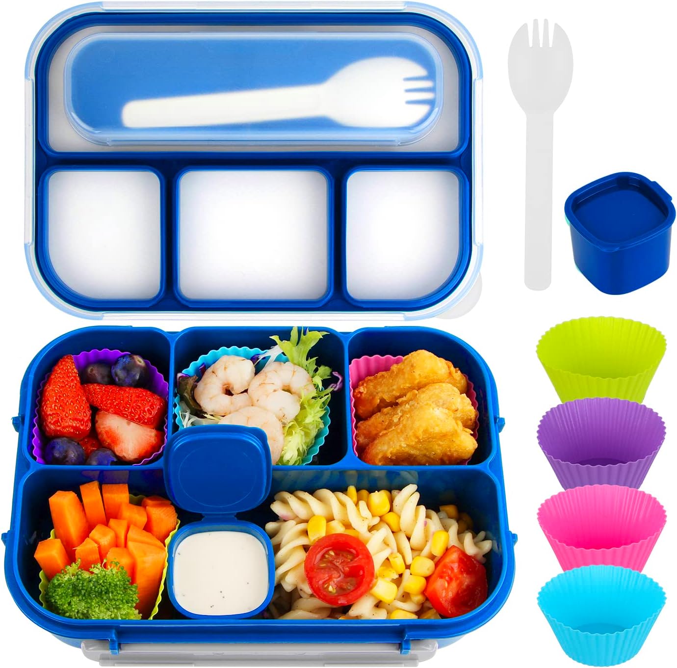 MaMix Bento Lunch Box Adult, Kids, Lunch Containers for Adults/Kids/Students,1300ML-4 Compartment (Blue)