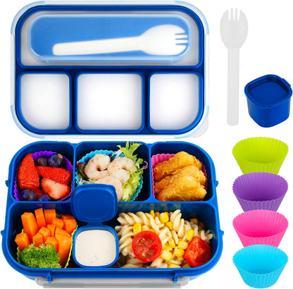 MaMix Bento Lunch Box Adult, Kids, Lunch Containers for Adults/Kids/Students,1300ML-4 Compartment (Blue)