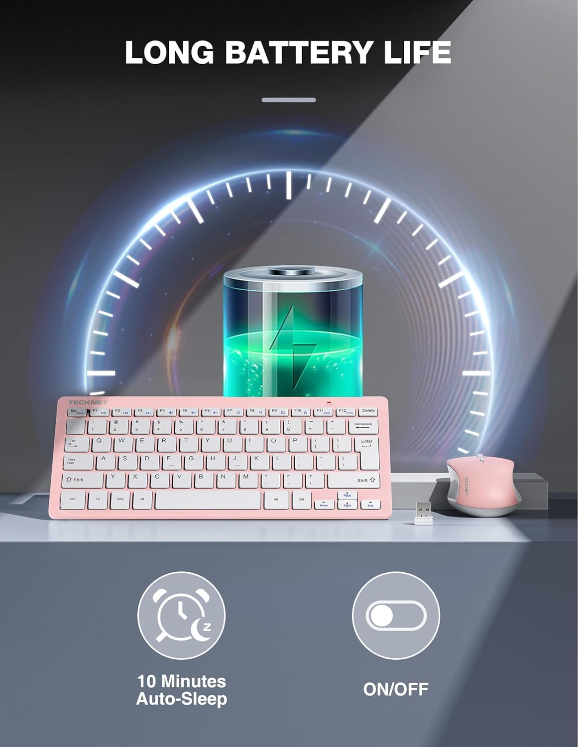 TECKNET Keyboard and Mouse Wireless - Compact 2.4GHz Wireless Keyboard and Mouse Combo with Adjustable DPI, Ultra-Quiet Clicks, Lag-Free Performance for Computer, Laptop, PC, Windows, Mac, Chrome OS