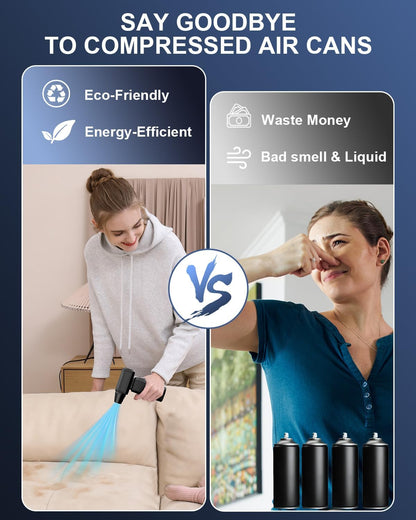 Aduarjo Rechargeable Electric Air Duster, Stepless Speed Adjustable Cordless Compressed Air Blower for Keyboard, PC, Home, Car Cleaning