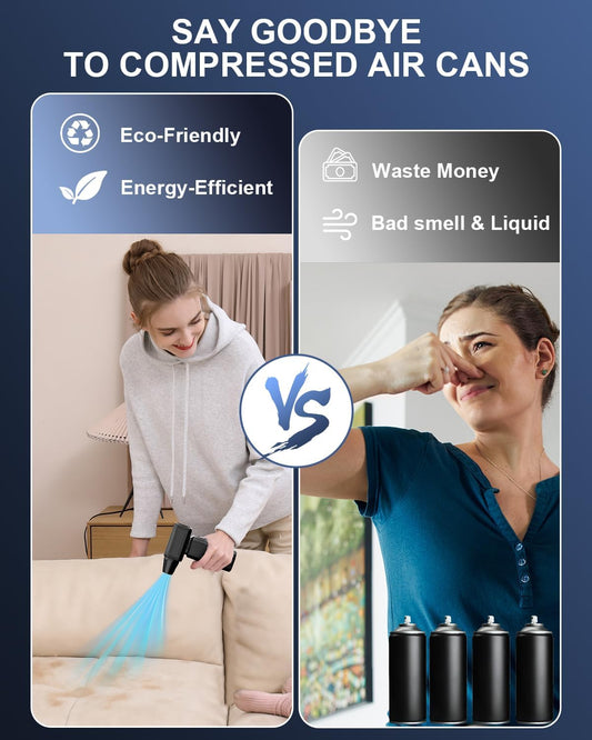 Aduarjo Rechargeable Electric Air Duster, Stepless Speed Adjustable Cordless Compressed Air Blower for Keyboard, PC, Home, Car Cleaning