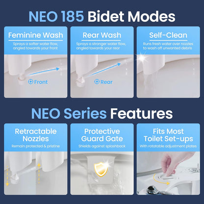 LUXE Bidet NEO 185 – Non-Electric Dual Nozzle Bidet Attachment for Toilet, Self-Cleaning, Adjustable Water Pressure with Rear & Feminine Wash (White) - PuriLite
