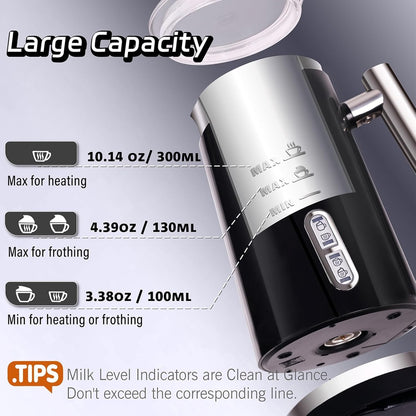 Huogary Milk Frother, 4 in 1 Milk Steamers and Frothers, 4.4oz Electric Warm and Cold Foam Maker, 10oz Milk Warmer, Auto Shut-Off Frother for Coffee, Latte, Cappuccino, Macchiato, Hot Chocolate Black