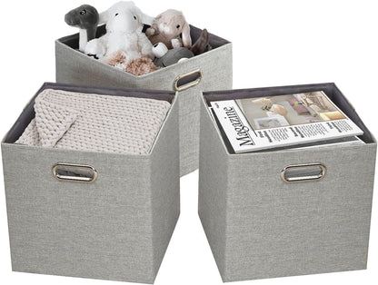 DECOMOMO Fabric Cube Storage Bin - Storage Baskets for Shelves, Kallax (Grey & White, 13 inch Cube) - 4 Pack