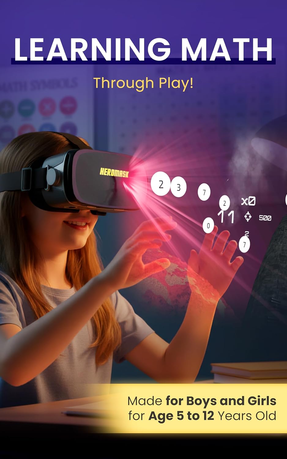 HeroMask VR Headset ＋ Math Games — Gift for Kids 5–12 — Multiplication, Times Tables, Addition, Mental Math & More | Award-Winning Virtual Reality Educational Toy for Birthday or Christmas