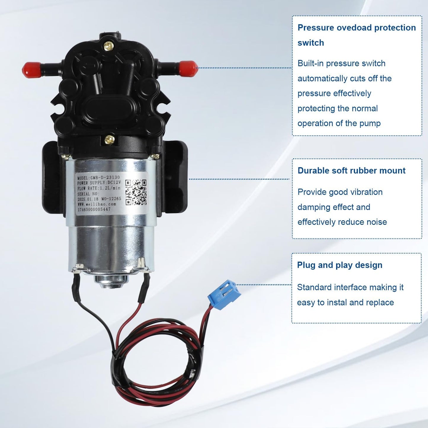 GMB-D-23130 Water Pump Compatible with Midea Avalon Primo Brio Water Dispenser 1.2L/min DC12V, Replaces DP005A2 MO-12265 Bottom Loading Bottled Water Cooler Dispenser