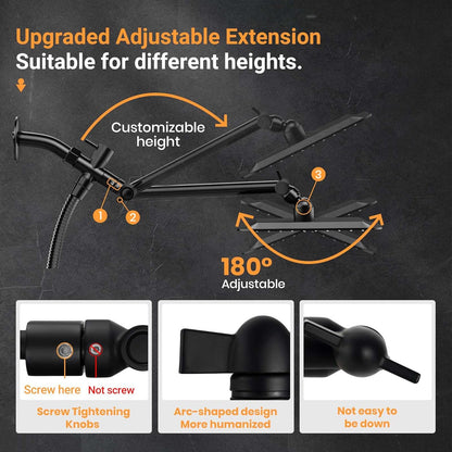 COSYLAND Rain Shower Head with Handheld - 304 Stainless Steel High Pressure 8 inch Square Rainfall Showerhead Combo with 5 Spray Mode 11 inch Extension Adjustable Arm & 60 inch Hose - Chrome