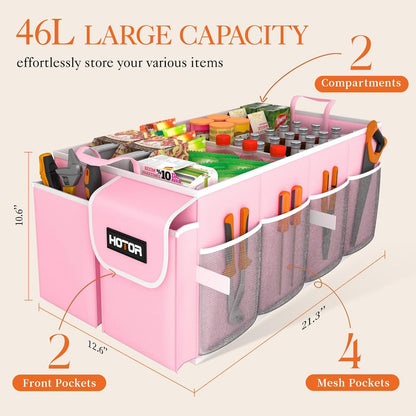 HOTOR Trunk Organizer - Car Organizer, Foldable Trunk organizer for SUVs & Sedans, Car Accessories, Tools, Sundries, 2 Compartments, Black