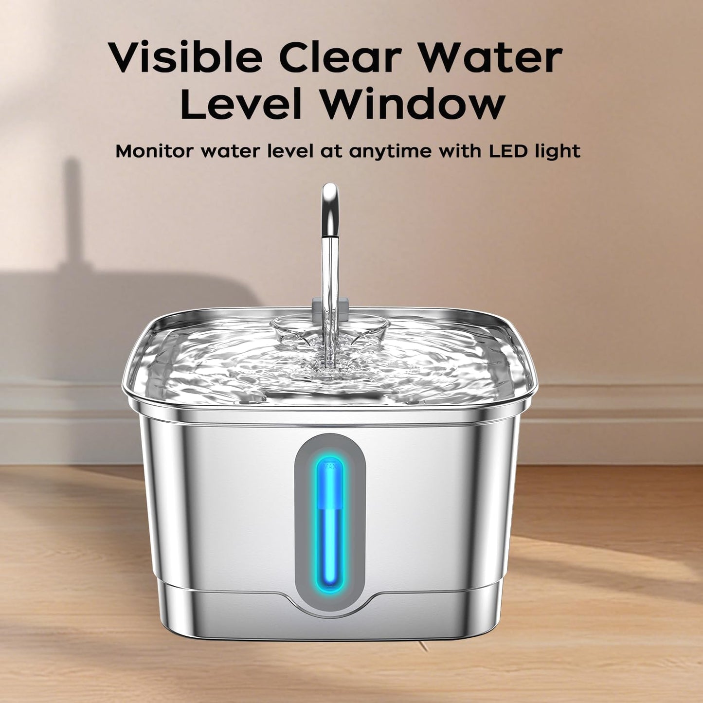 Cat Water Fountain, 101oz/3L Stainless Steel Pet Water Dispenser | Ultra-Quiet 25 dB Cat Fountain with Water Level Window, 2 Filters & 2 Sponges Included for Indoor Cats