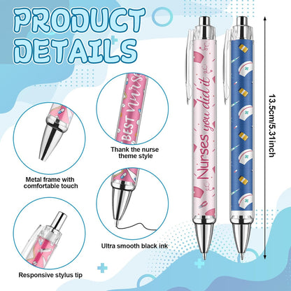 24 Pcs Nurse Pens Bulk Nurses Week Gift Funny Lovely Cartoon Ballpoint Black Ink Retractable Nursing Pen Nurse Day Gifts Party Favors Appreciation Gift for Women Men Doctor Teachers Medical Assistants