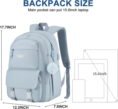 WINDARS Backpacks for Girls, 15.6 Inch School Bag Cute Waterproof laptop Bookbag Large College Backpack for Teen Women Students Anti Theft Travel Daypack Black