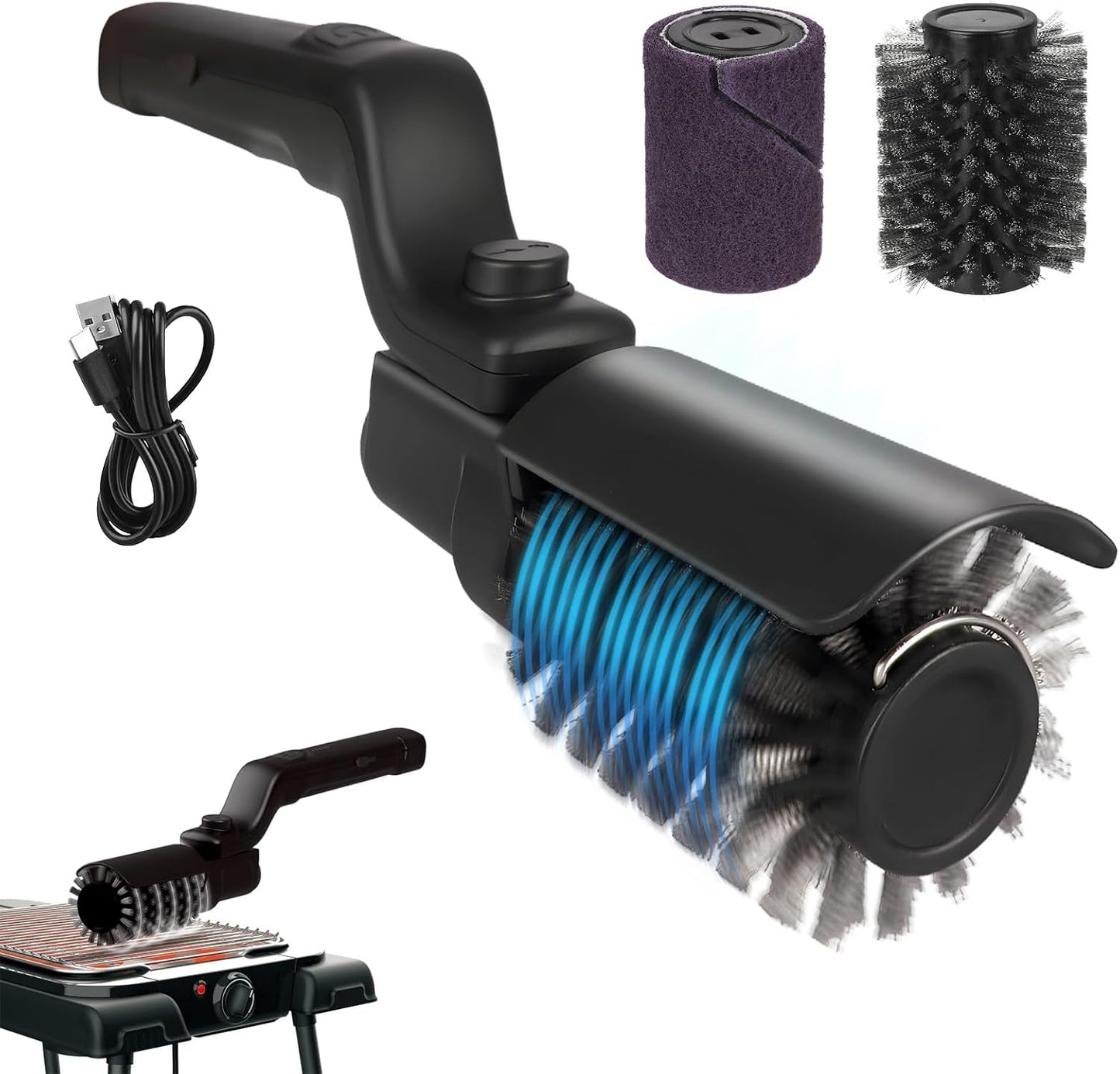 Upgraded Electric Brush,Rechargeable Cordless Grill Cleaning Brush,Stainless Steel Head,3 Speeds,90 Minutes Run Time