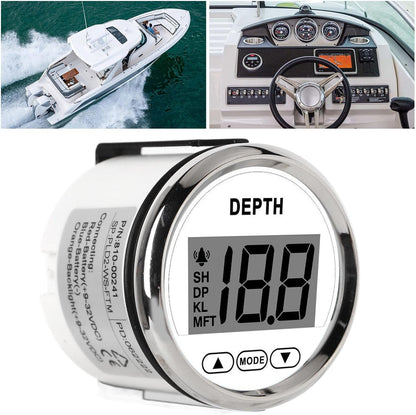 Depth Transducer, fish finders Depth Sounder Waterproof Dash Depth Finder Transducer with White Backlight for Yachts Boats