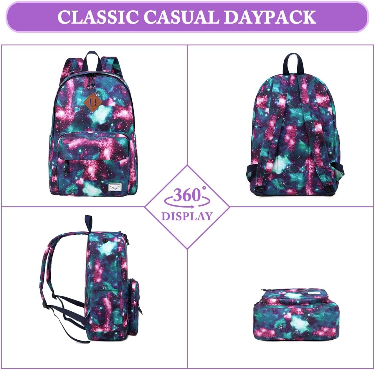 School Backpack, Kasqo 15.6 Inch Classic Lightweight Water-Resistant Backpack for Men Women Teens Girls Boys Kids to School, College, Travel, Work, Black