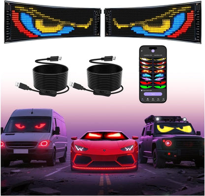 XAXVSTS Multifunctional Bright 2PCS Eyes Car Motorcycle/Golf Cart Windshield - 15in x 4in [ 2025 Tech Two Screen Synchronization Chips ] Flexible Programmable LED Eyes for Car