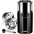 KYG Electric Coffee Grinder, 2 Removable Bowls, Black